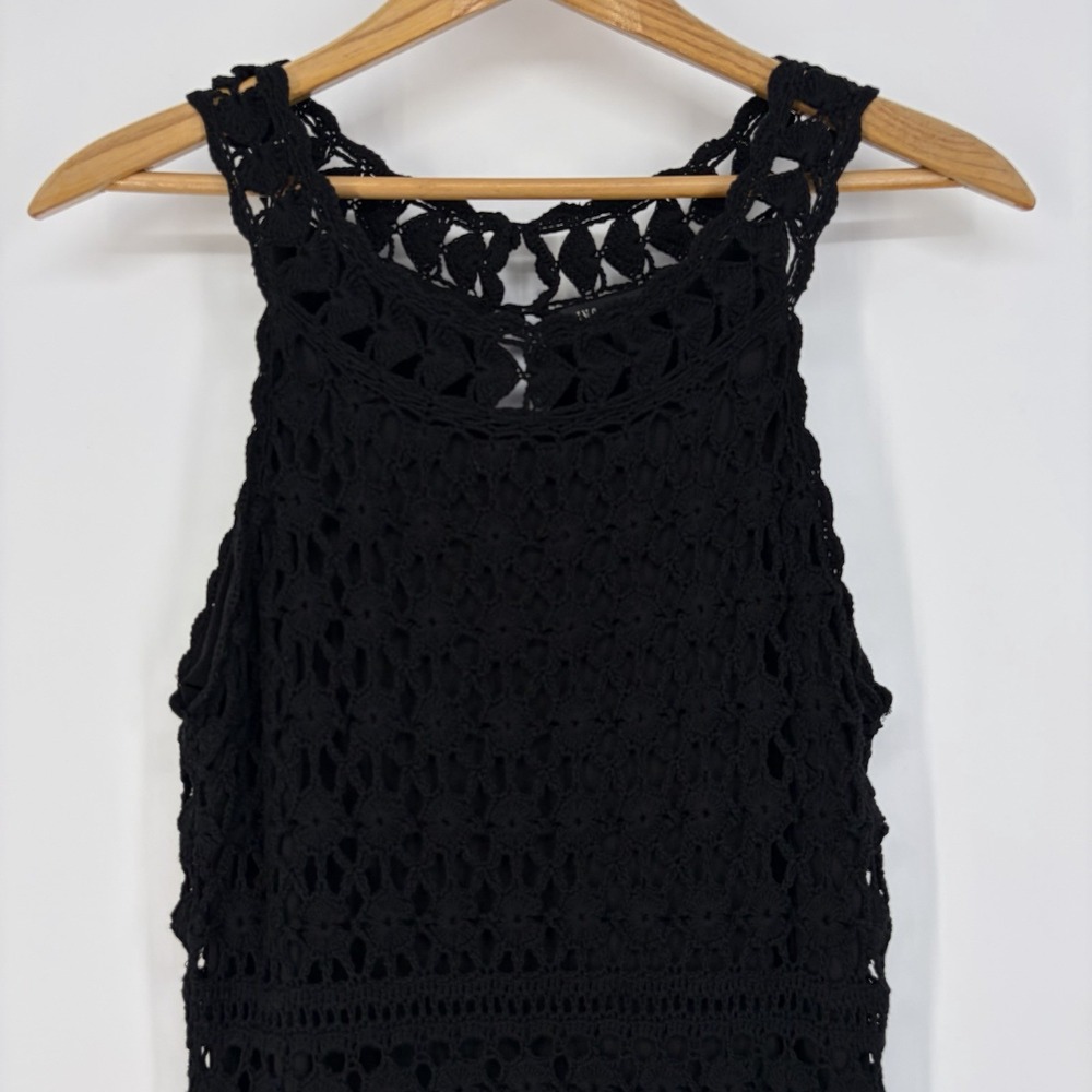 INC Silk Blend Crochet Knit Dress L Black Sleeveless Fairy Grunge Witchy Whimsig